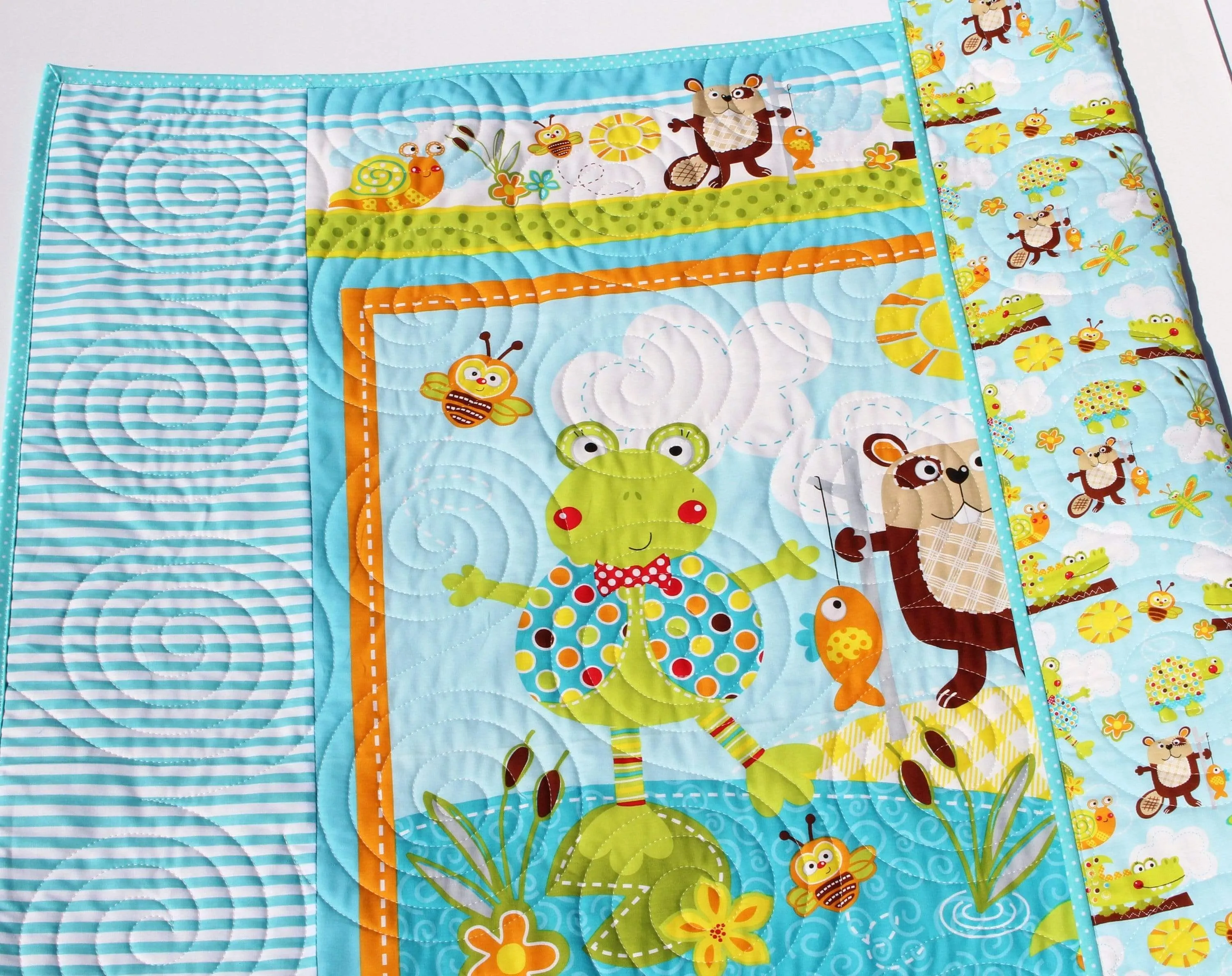 Homemade Baby Quilts, Stroller Blanket, Cute Animals, Frog Beaver Alligator