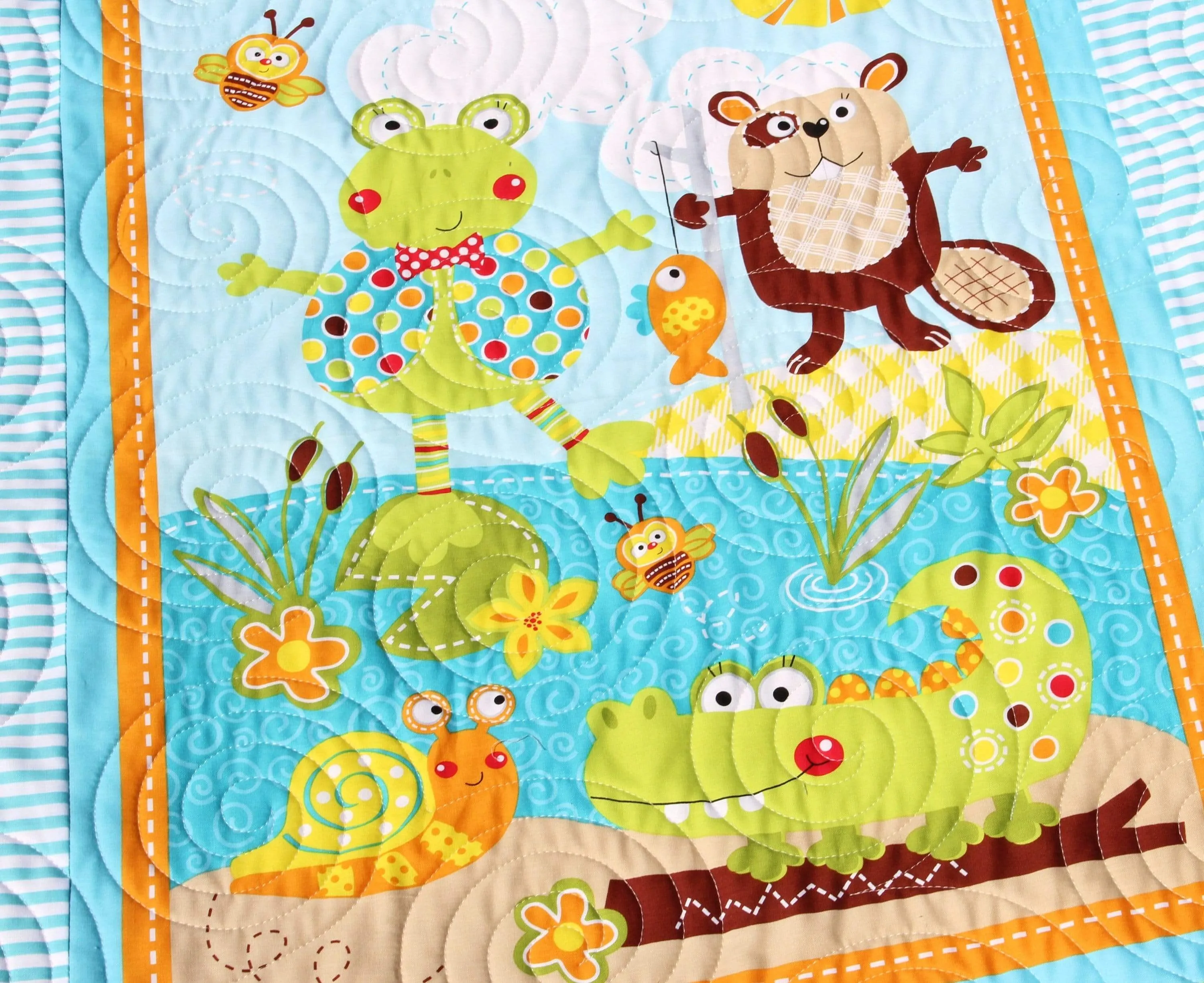 Homemade Baby Quilts, Stroller Blanket, Cute Animals, Frog Beaver Alligator