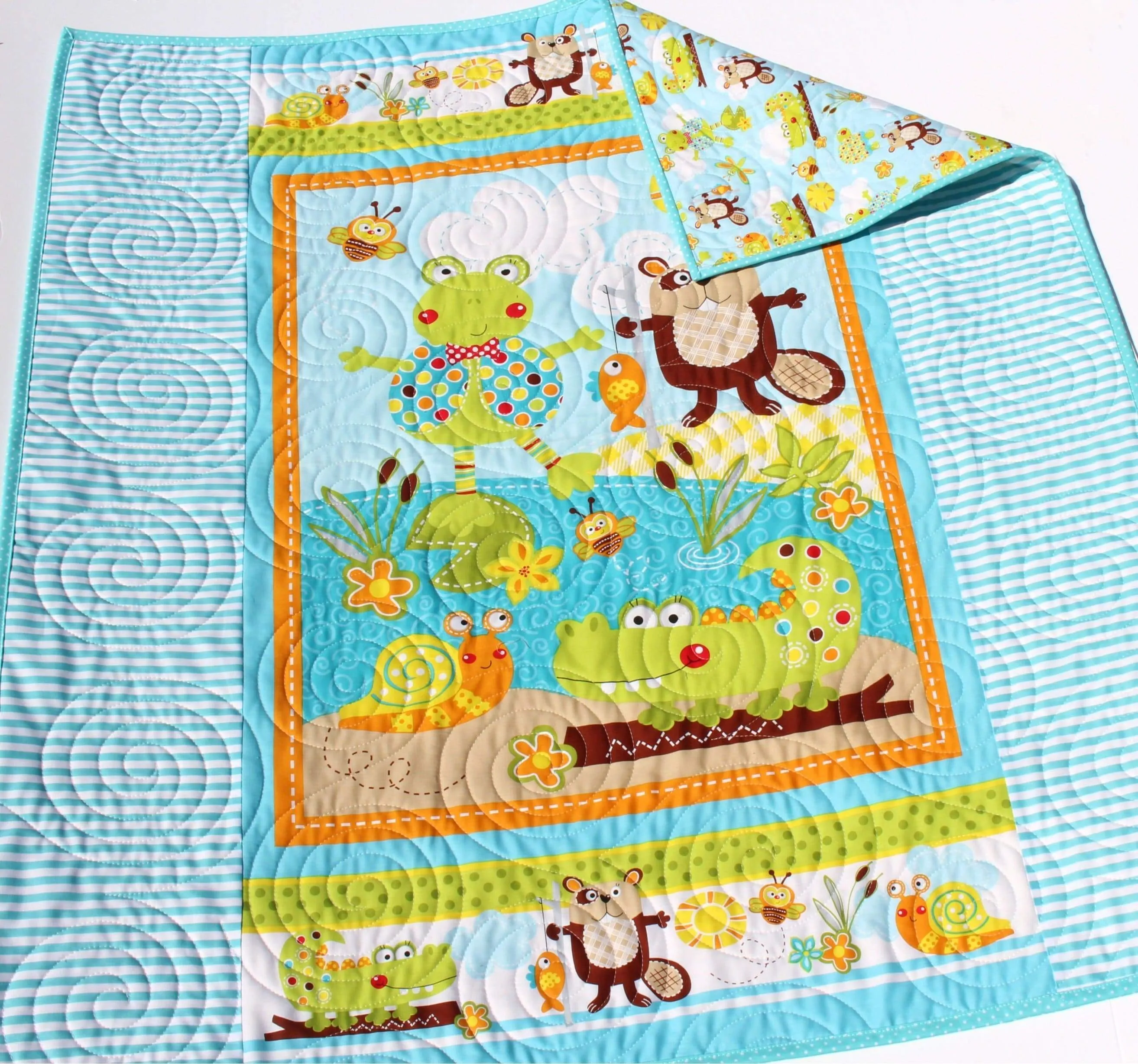 Homemade Baby Quilts, Stroller Blanket, Cute Animals, Frog Beaver Alligator