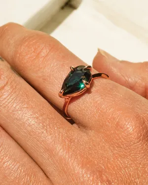 Horizontal Green Tourmaline Pear Shape Ring