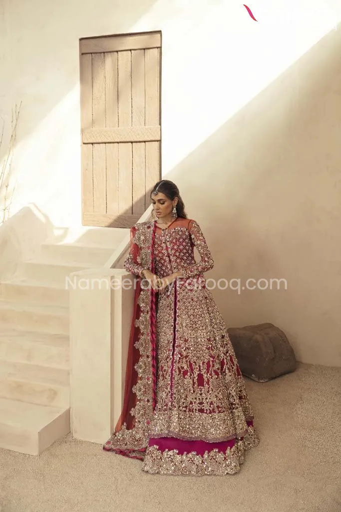 Hot Pink Bridal Lehenga with Front Open Gown Pakistani #BS592