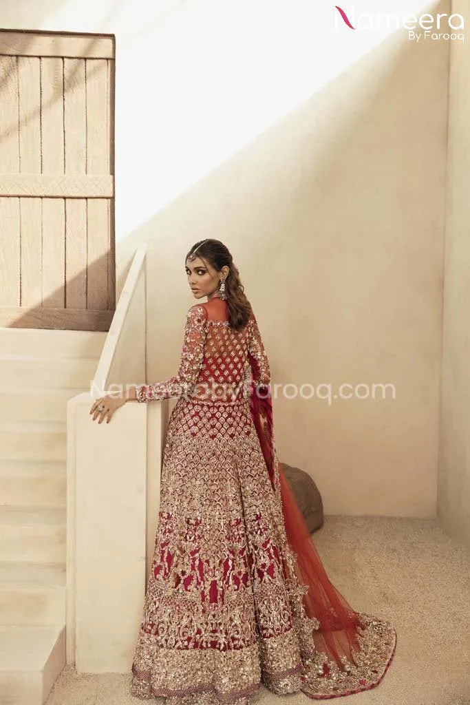 Hot Pink Bridal Lehenga with Front Open Gown Pakistani #BS592