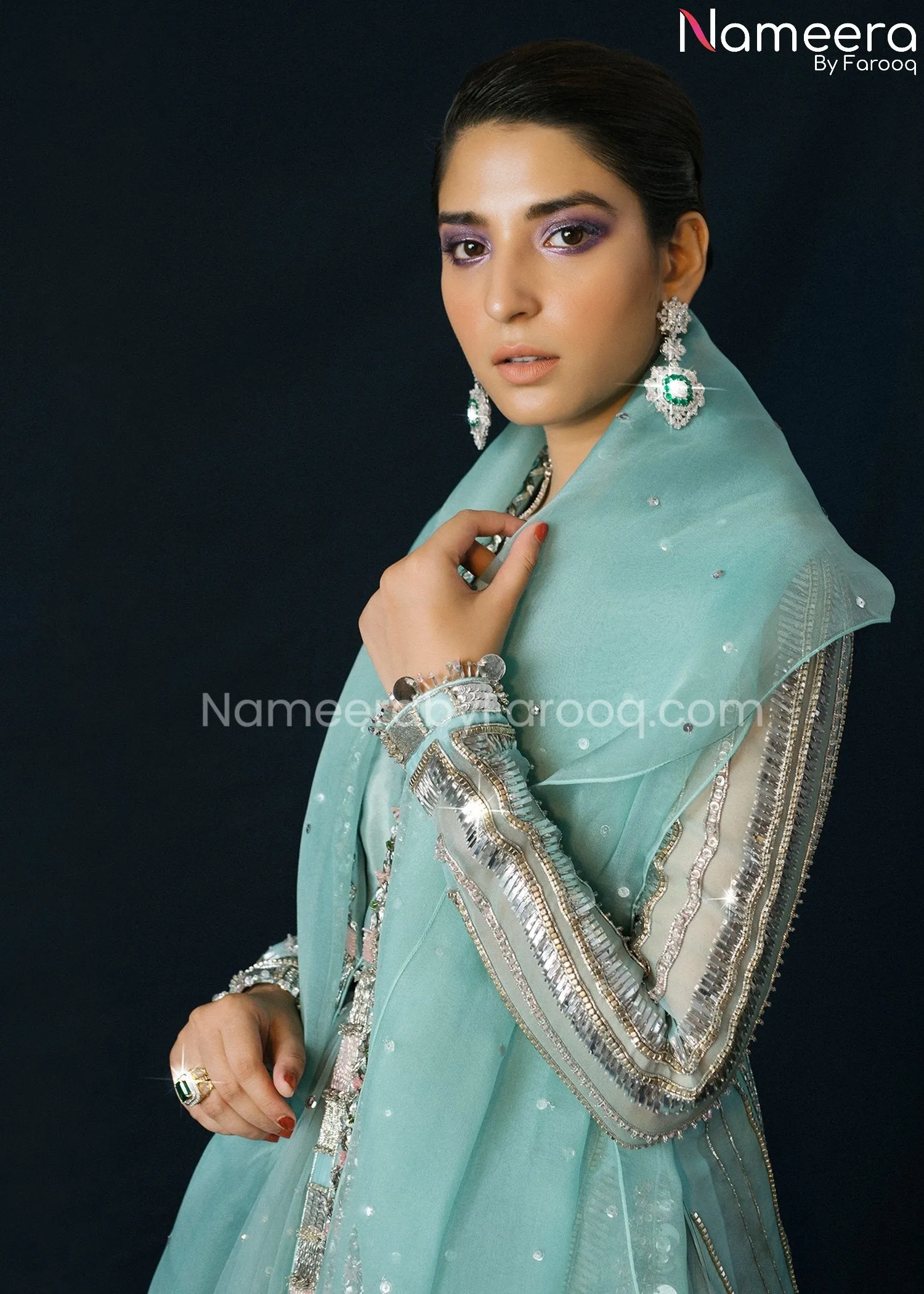 Ice Blue Organza Jacket Lehenga Dress in Net #BS628