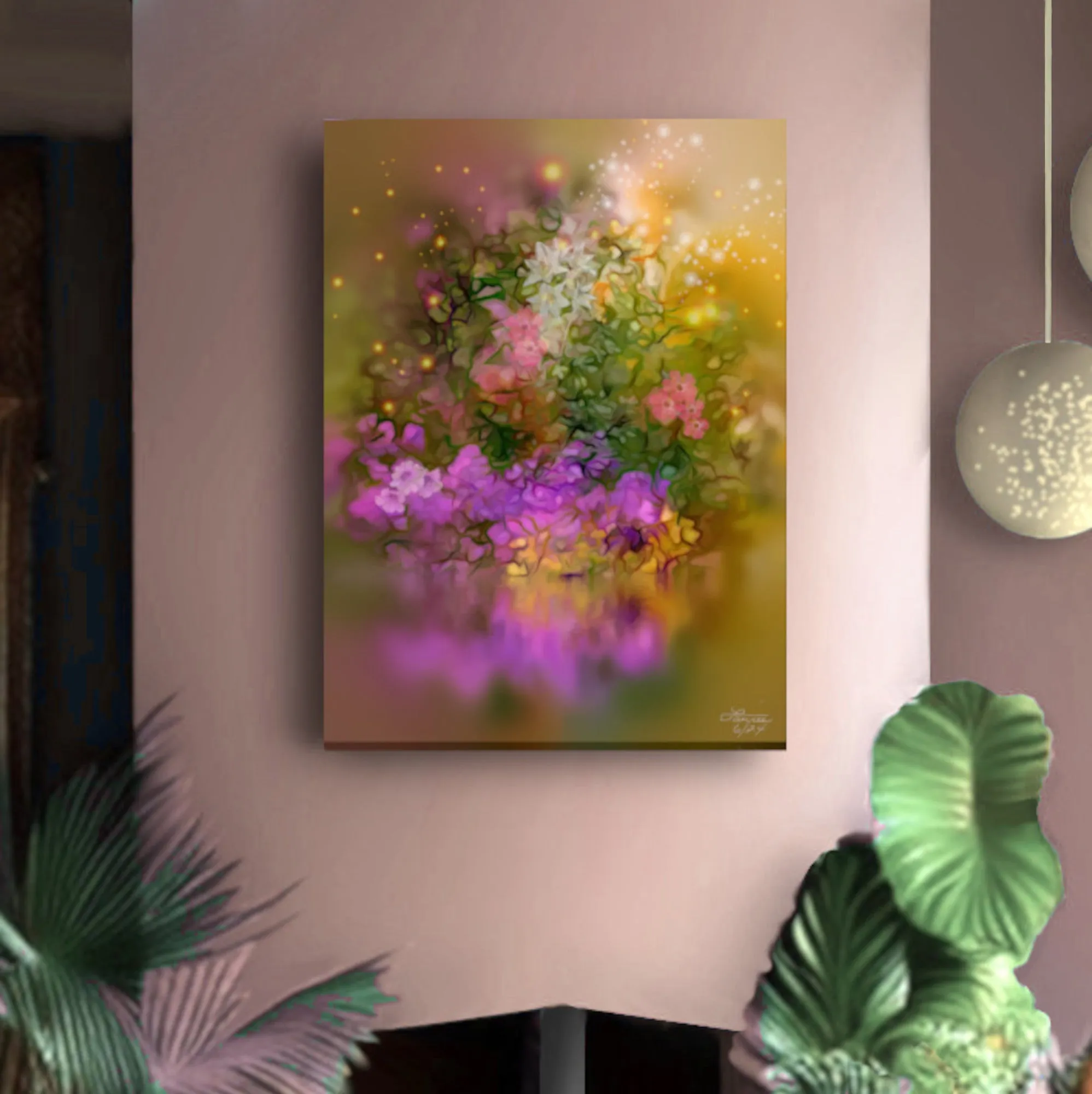 Impressionist Floral Abstract Art Print in Warm Colors, Flowers Reflecting in Water - "Sunset Serenade"