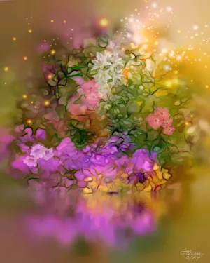 Impressionist Floral Abstract Art Print in Warm Colors, Flowers Reflecting in Water - "Sunset Serenade"