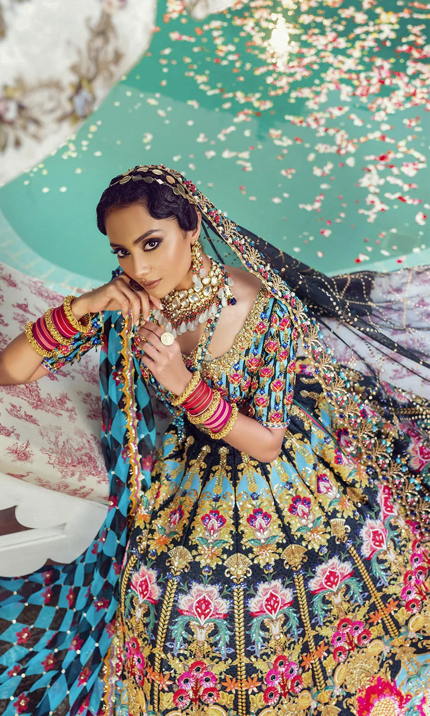 Indian Bridal Dress in Royal Black Lehenga Choli Style