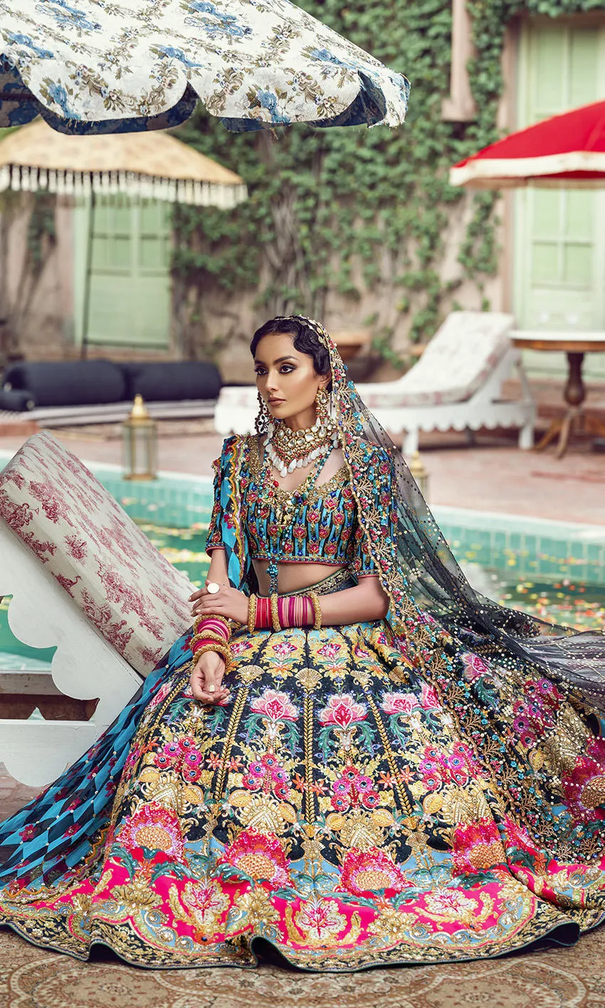 Indian Bridal Dress in Royal Black Lehenga Choli Style