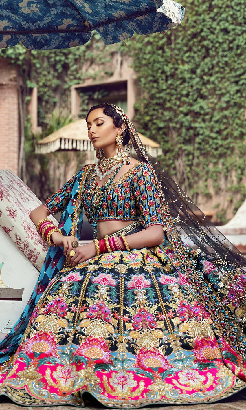 Indian Bridal Dress in Royal Black Lehenga Choli Style