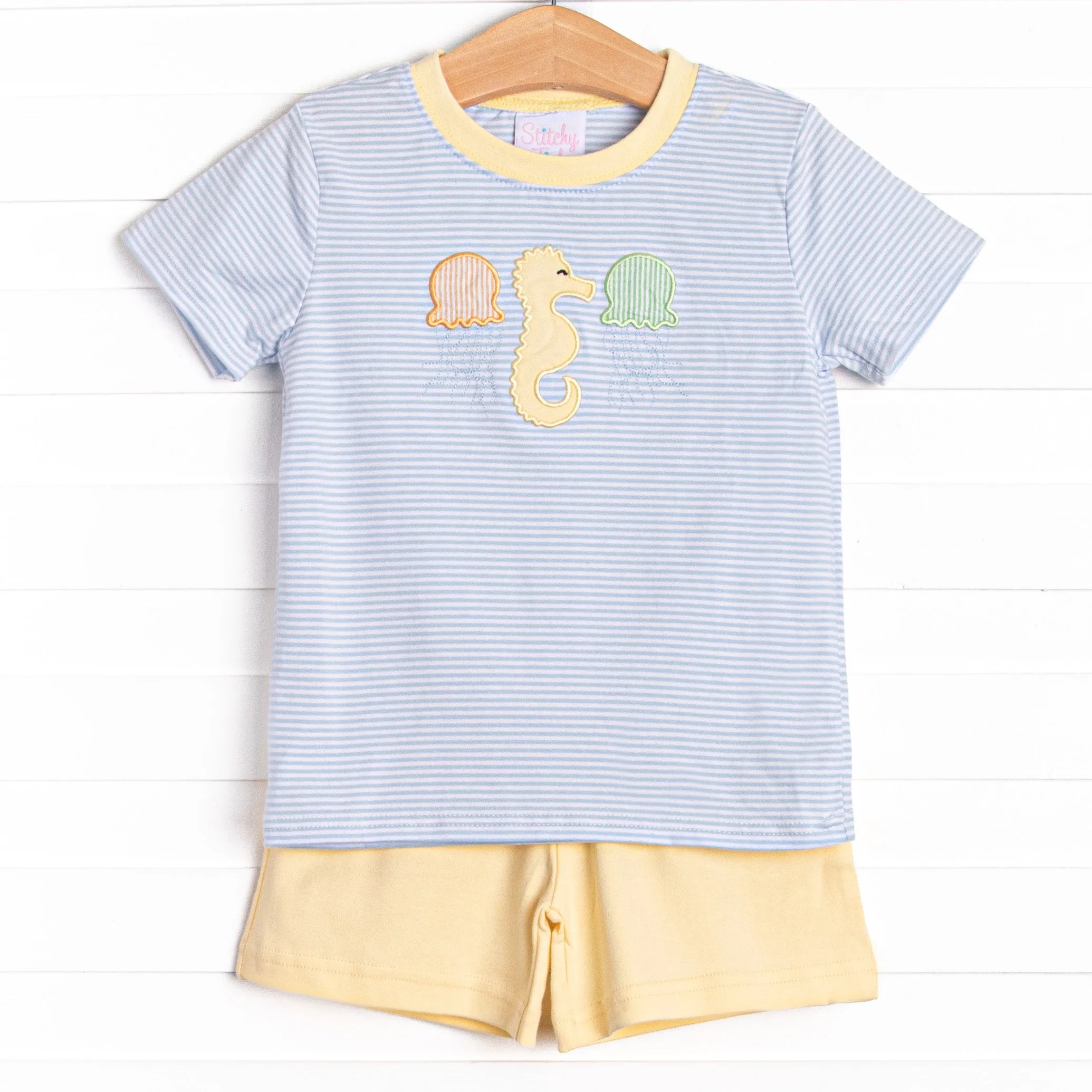 Jellyfish Fields Applique Short Set, Blue