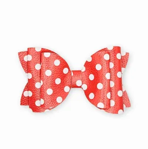 Josie - Red Poke A Dot Faux Leather Hair Bow