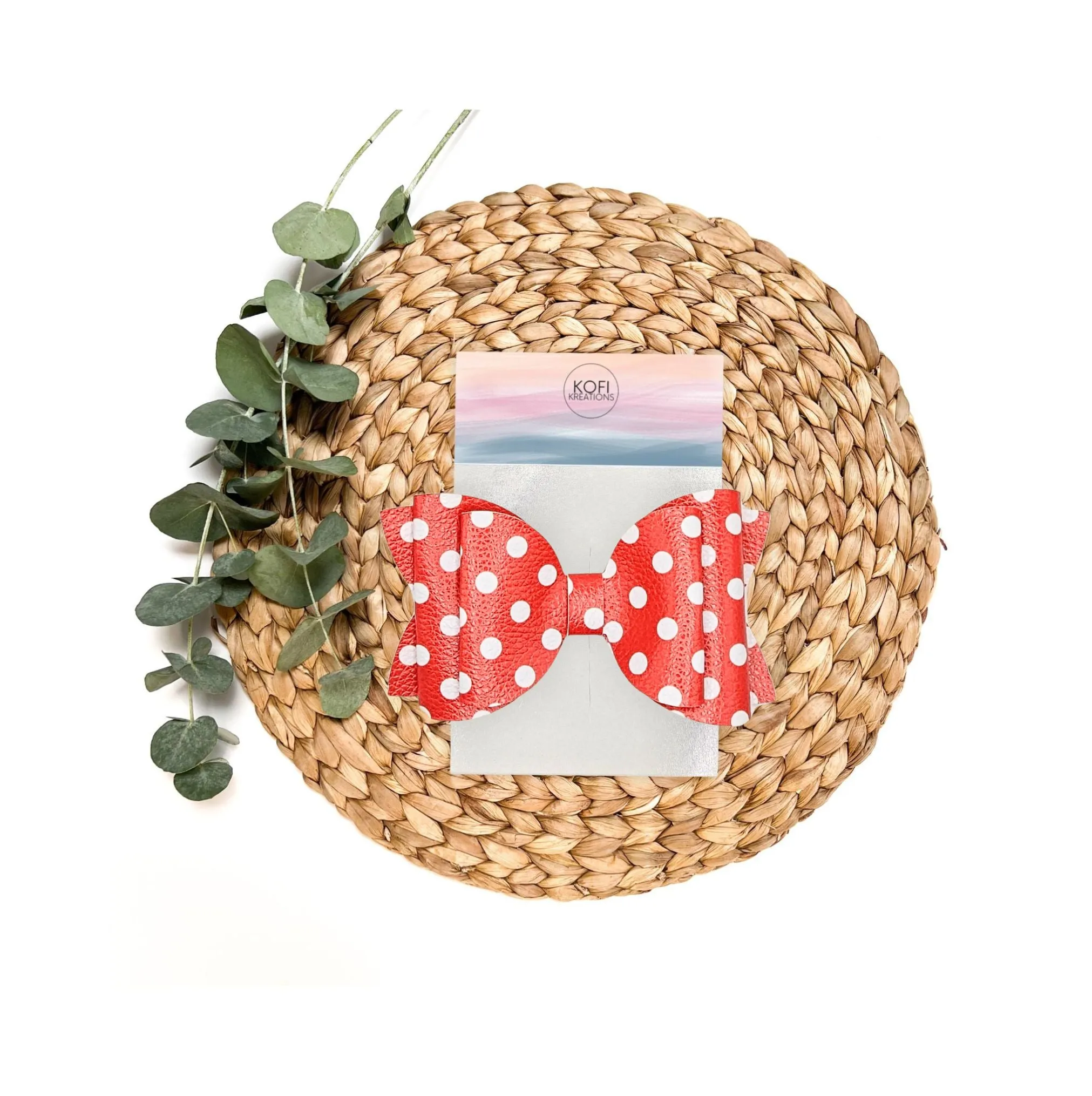 Josie - Red Poke A Dot Faux Leather Hair Bow