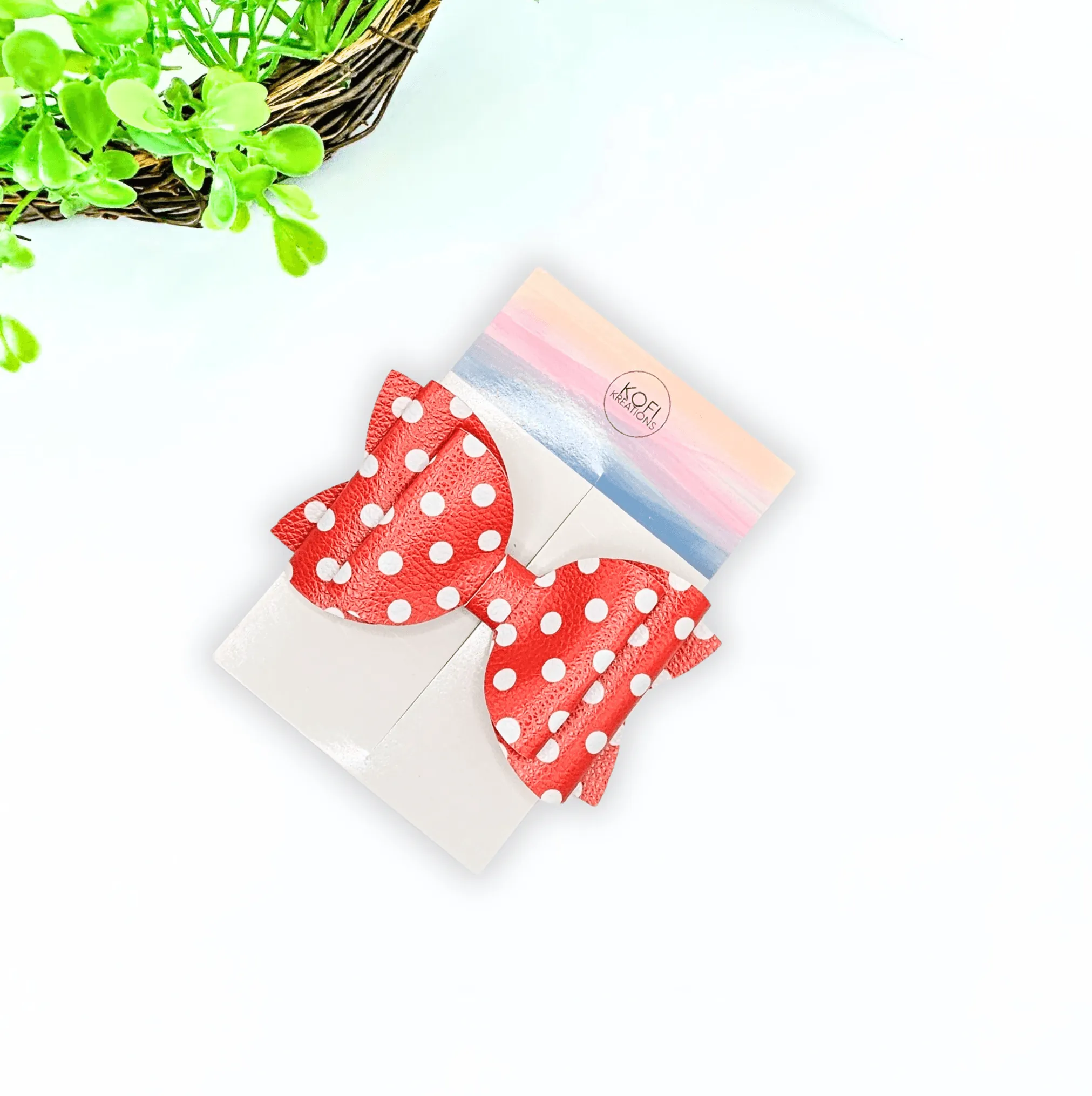 Josie - Red Poke A Dot Faux Leather Hair Bow