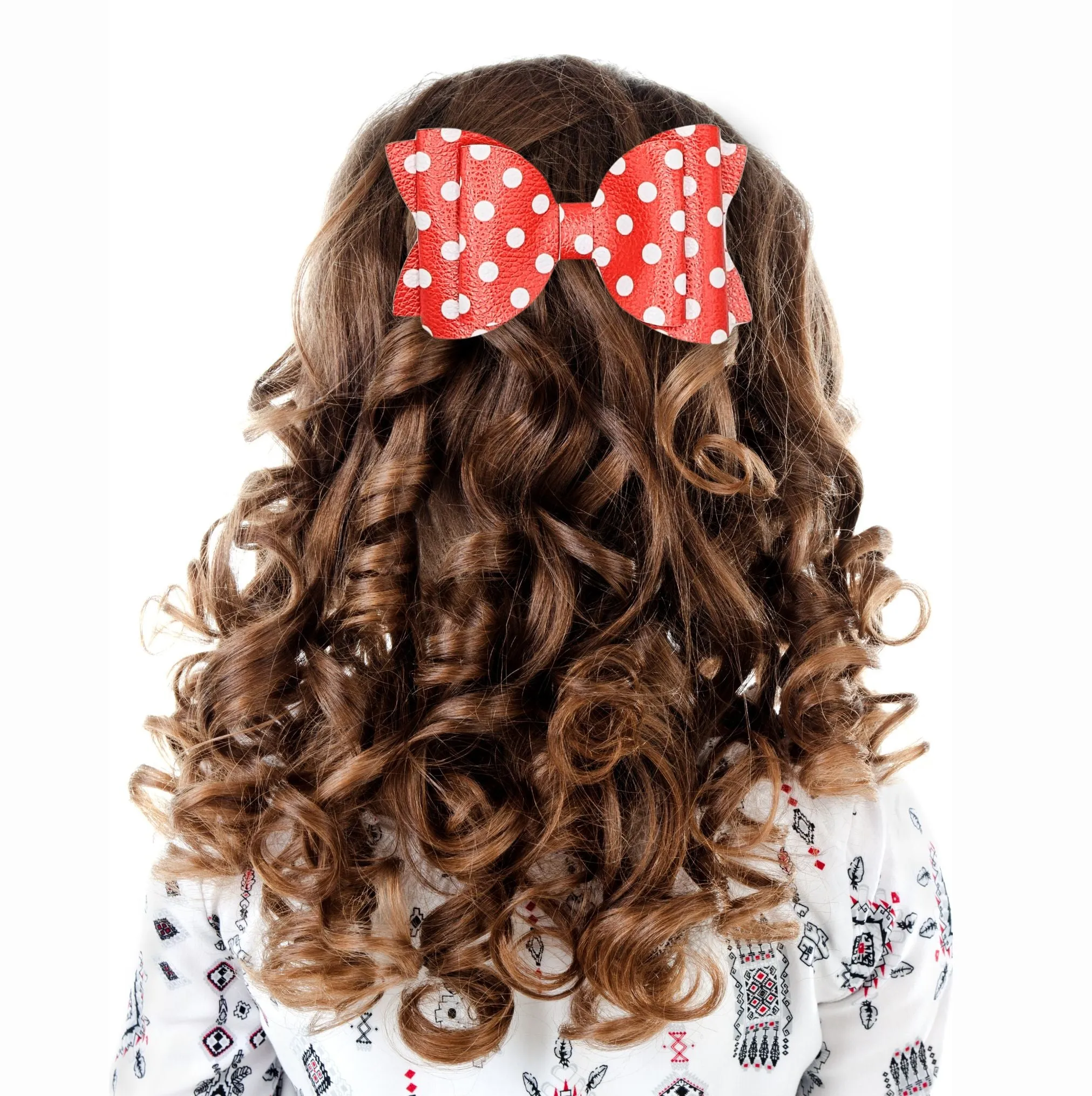 Josie - Red Poke A Dot Faux Leather Hair Bow