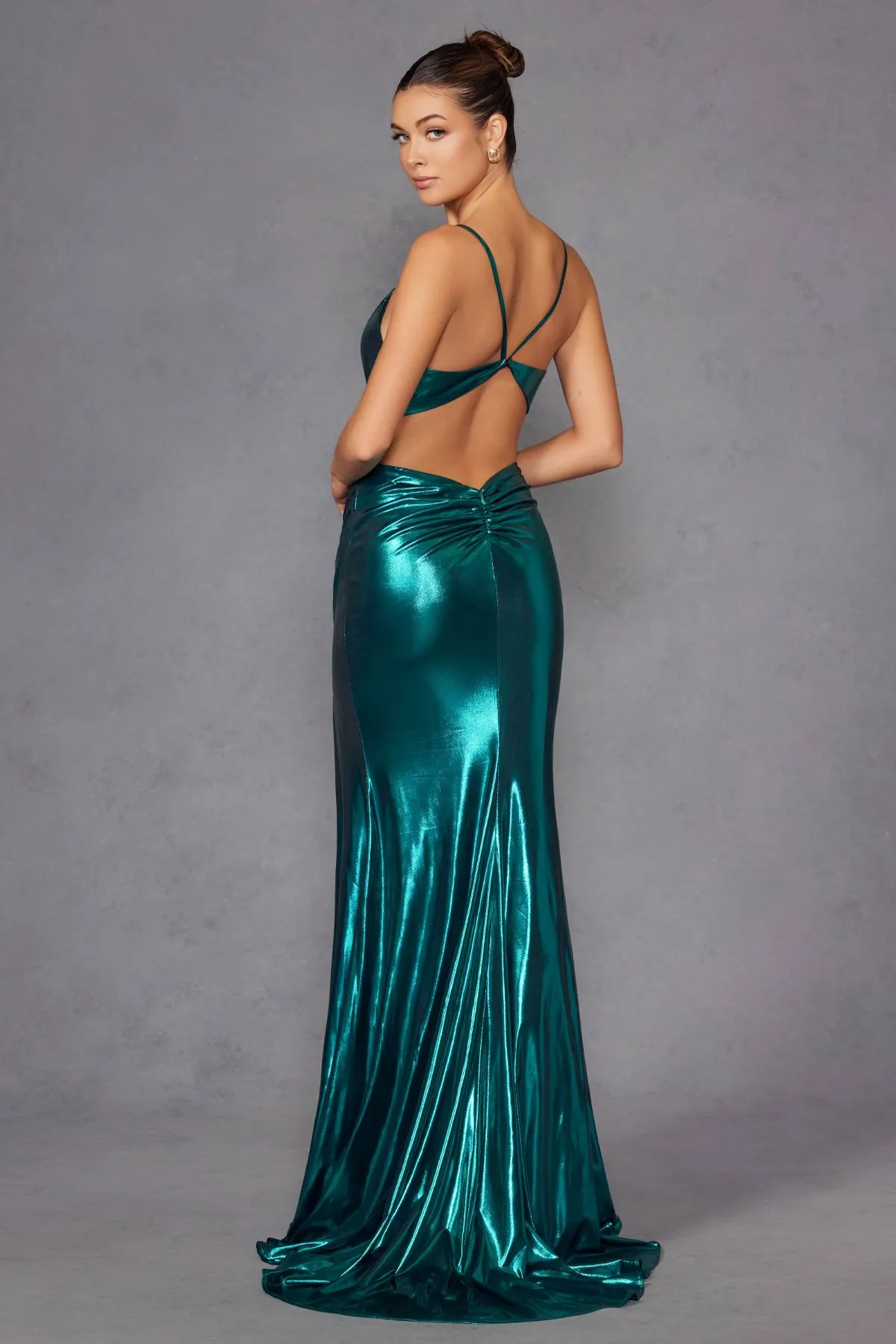Juliet JT2567U Metallic Fitted Evening Gown