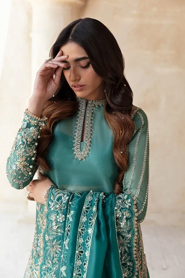 Kameez Sharara Dupatta Blue Pakistani Wedding Dress