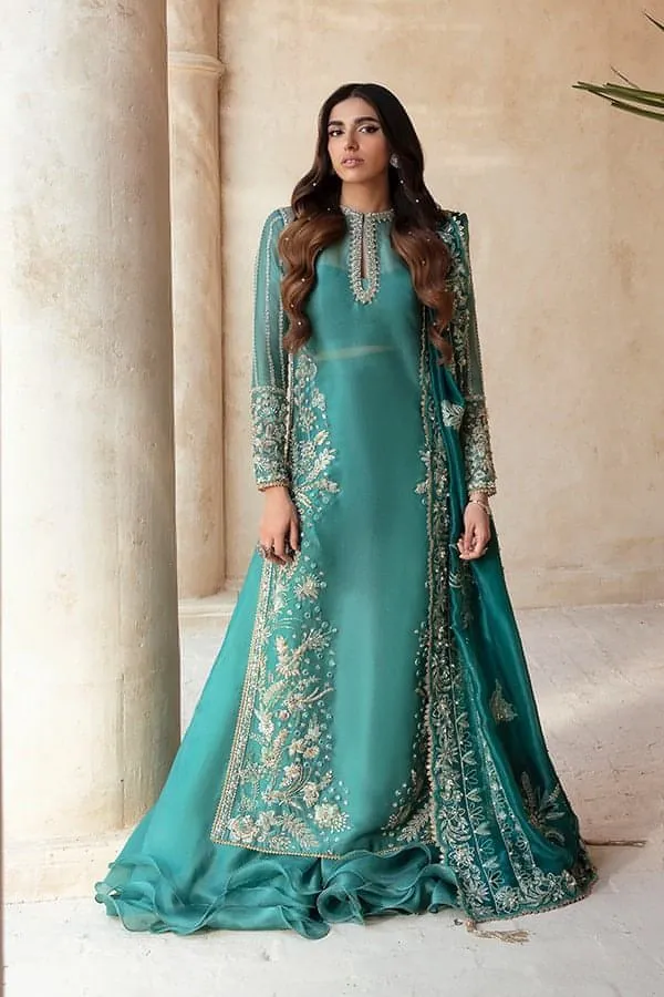 Kameez Sharara Dupatta Blue Pakistani Wedding Dress