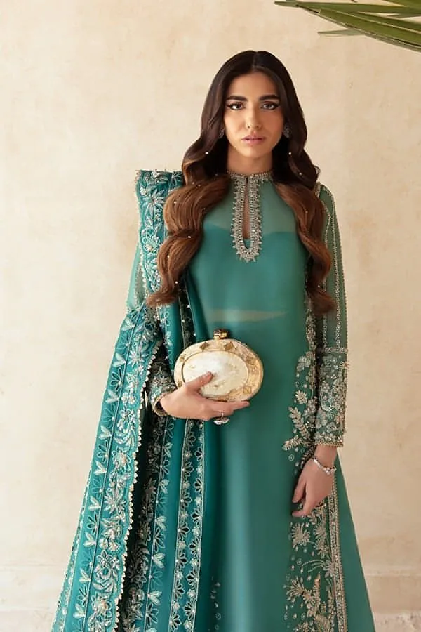 Kameez Sharara Dupatta Blue Pakistani Wedding Dress