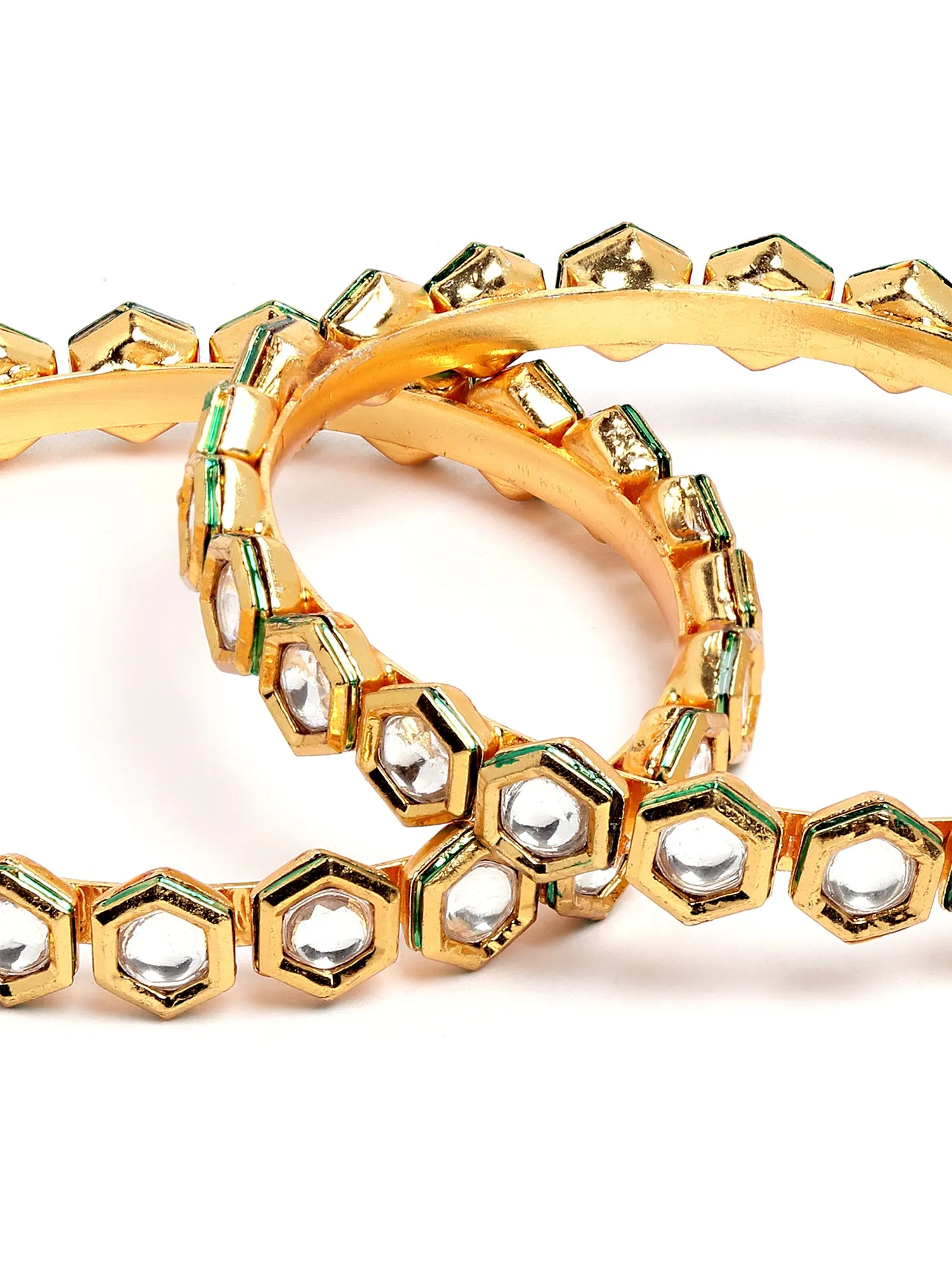 Karatcart Set of 2 Antique Kundan Gold Plated Rajwadi Bangles for Women