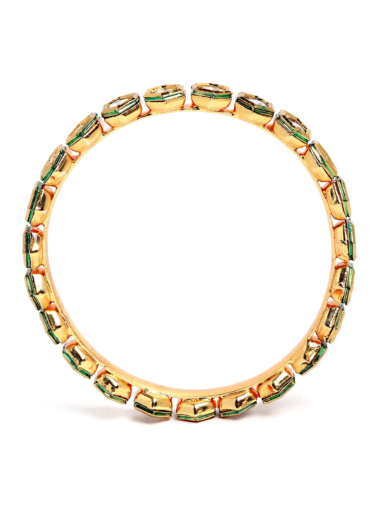 Karatcart Set of 2 Antique Kundan Gold Plated Rajwadi Bangles for Women