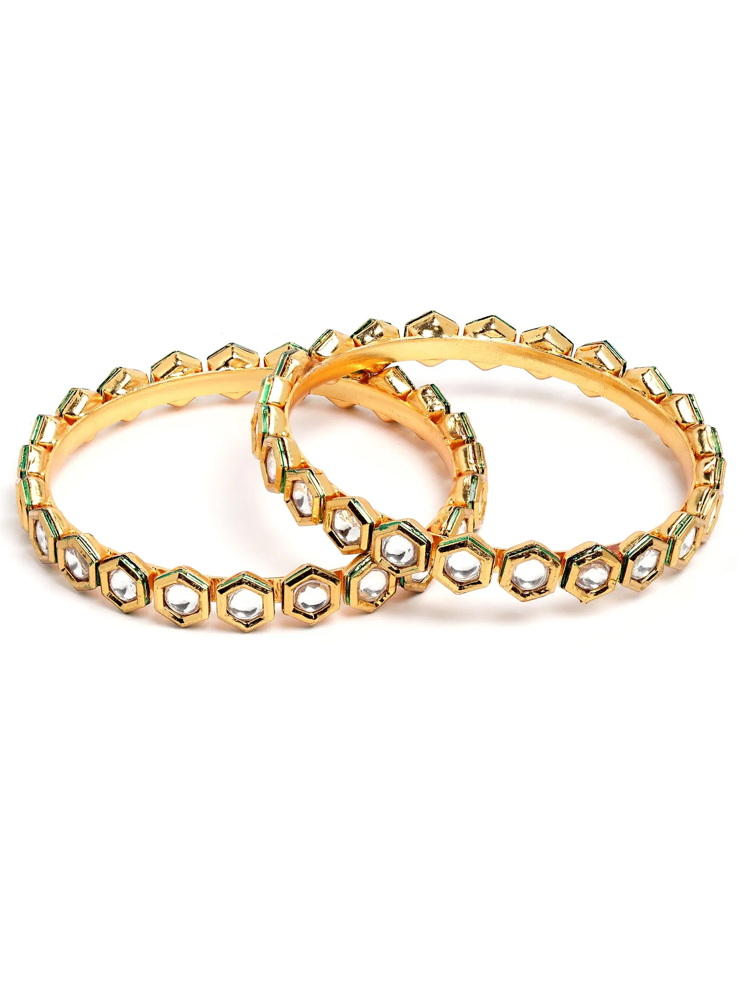 Karatcart Set of 2 Antique Kundan Gold Plated Rajwadi Bangles for Women