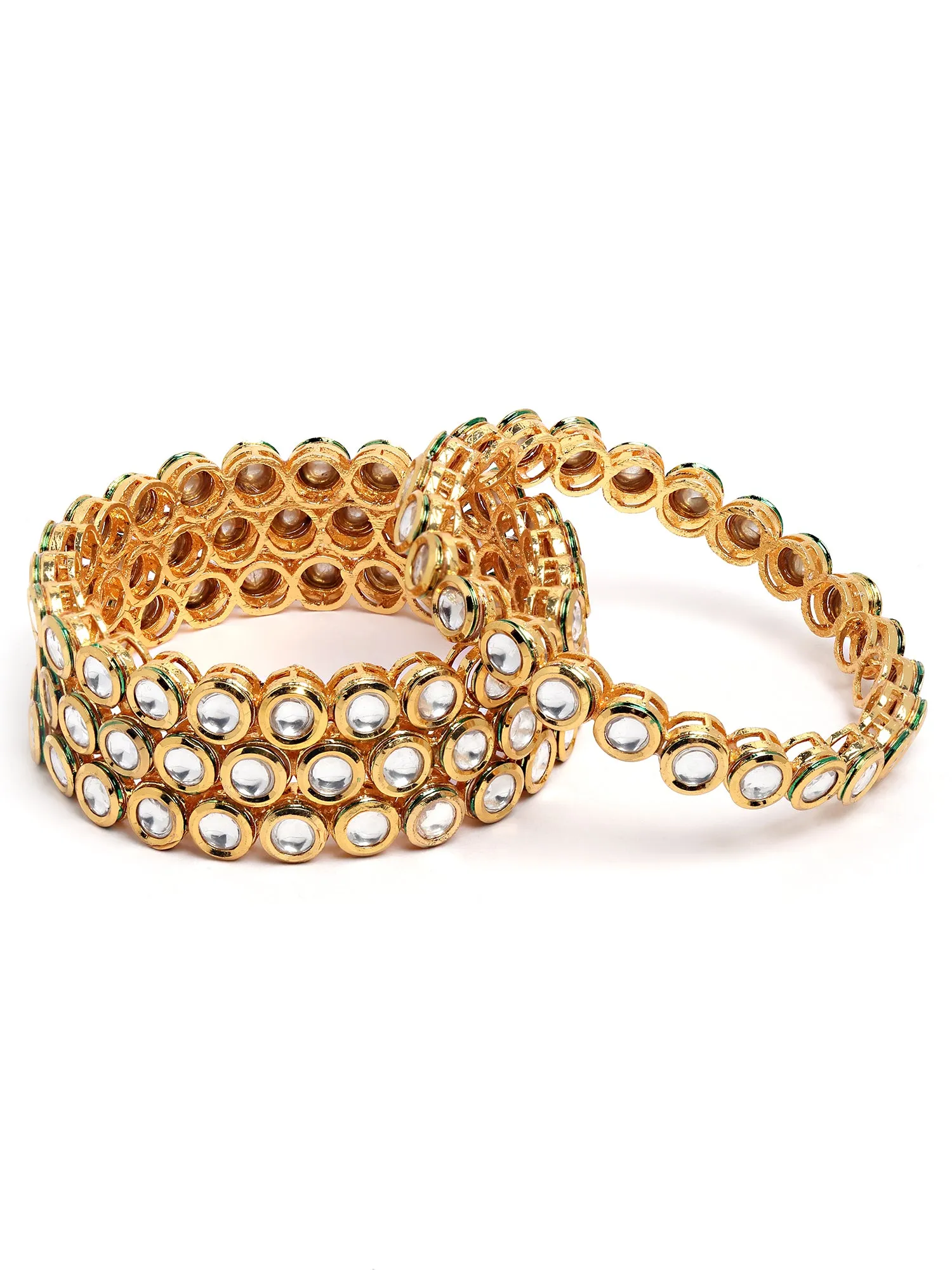 Karatcart Set of 4 Antique Gold Plated Round Polki Kundan Rajwadi Bangles for Women
