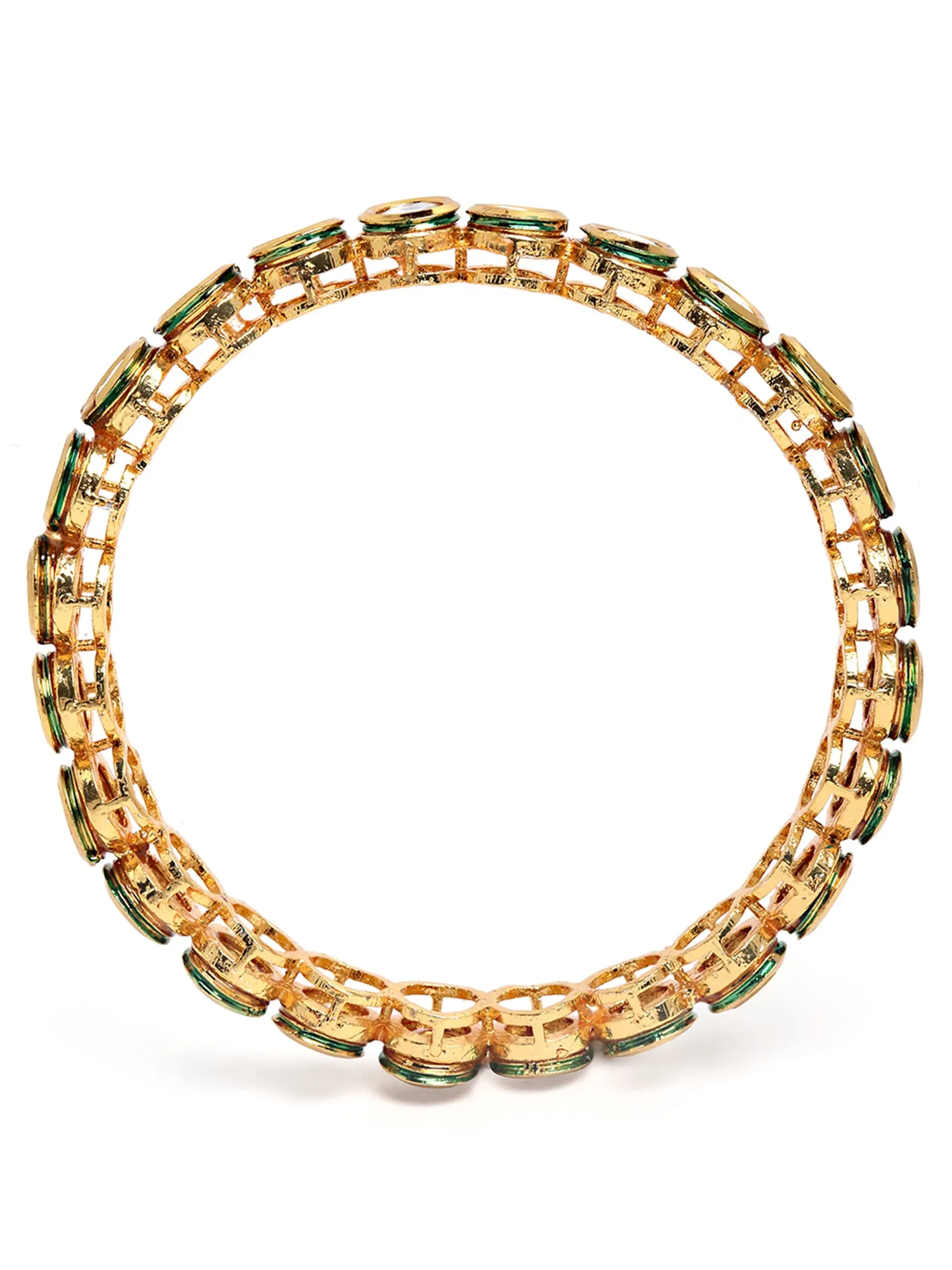 Karatcart Set of 4 Antique Gold Plated Round Polki Kundan Rajwadi Bangles for Women
