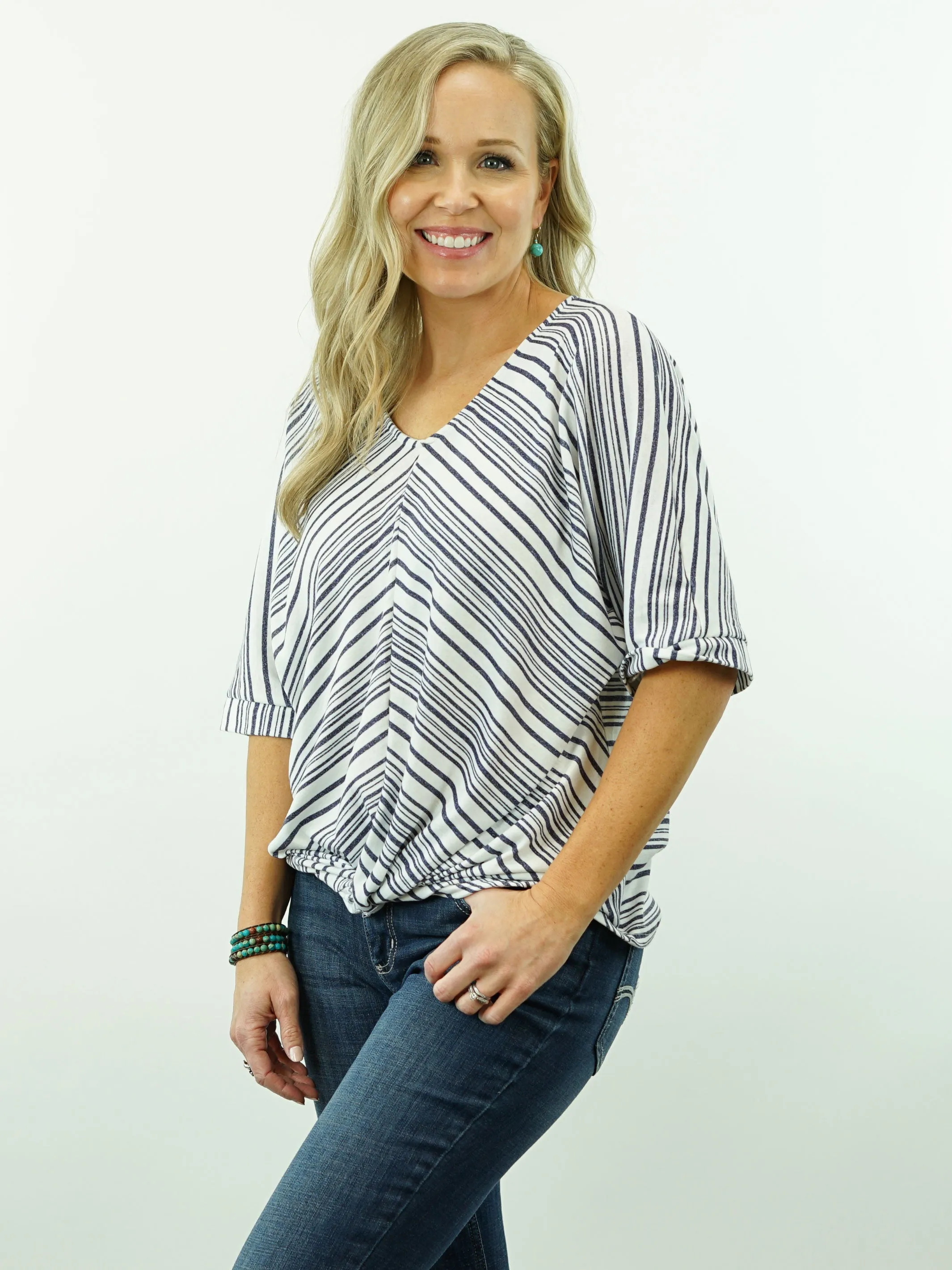 Katy - V-Neck, Striped, Twist-Knot Top
