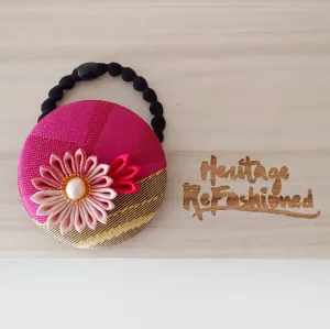 Kimono Silk Flower Hair Tie | Chrysanthemum pink & gold