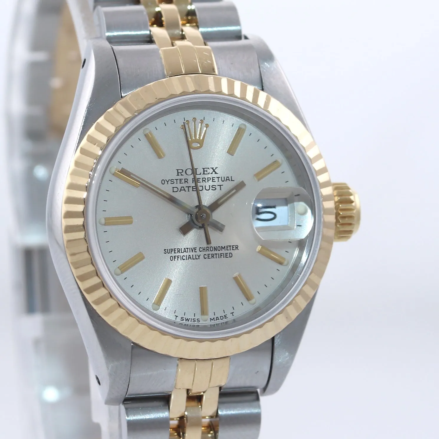 Ladies Rolex 26mm 69173 Two Tone Yellow Gold Steel Champagne Dial Quickset Watch