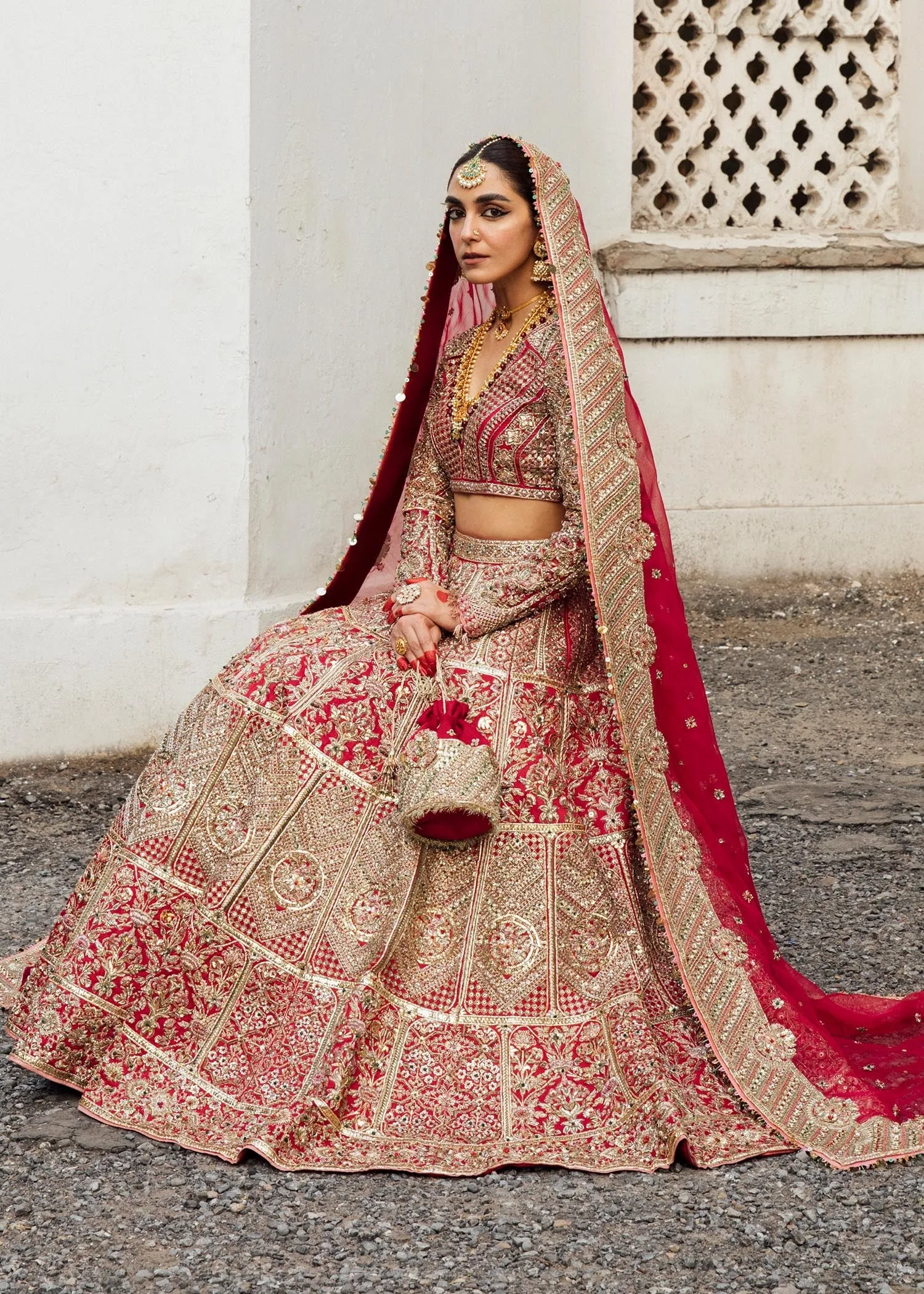 Latest Red Bridal Lehenga in Silk with Organza Choli and Dupatta Pakistani Bridal Dress