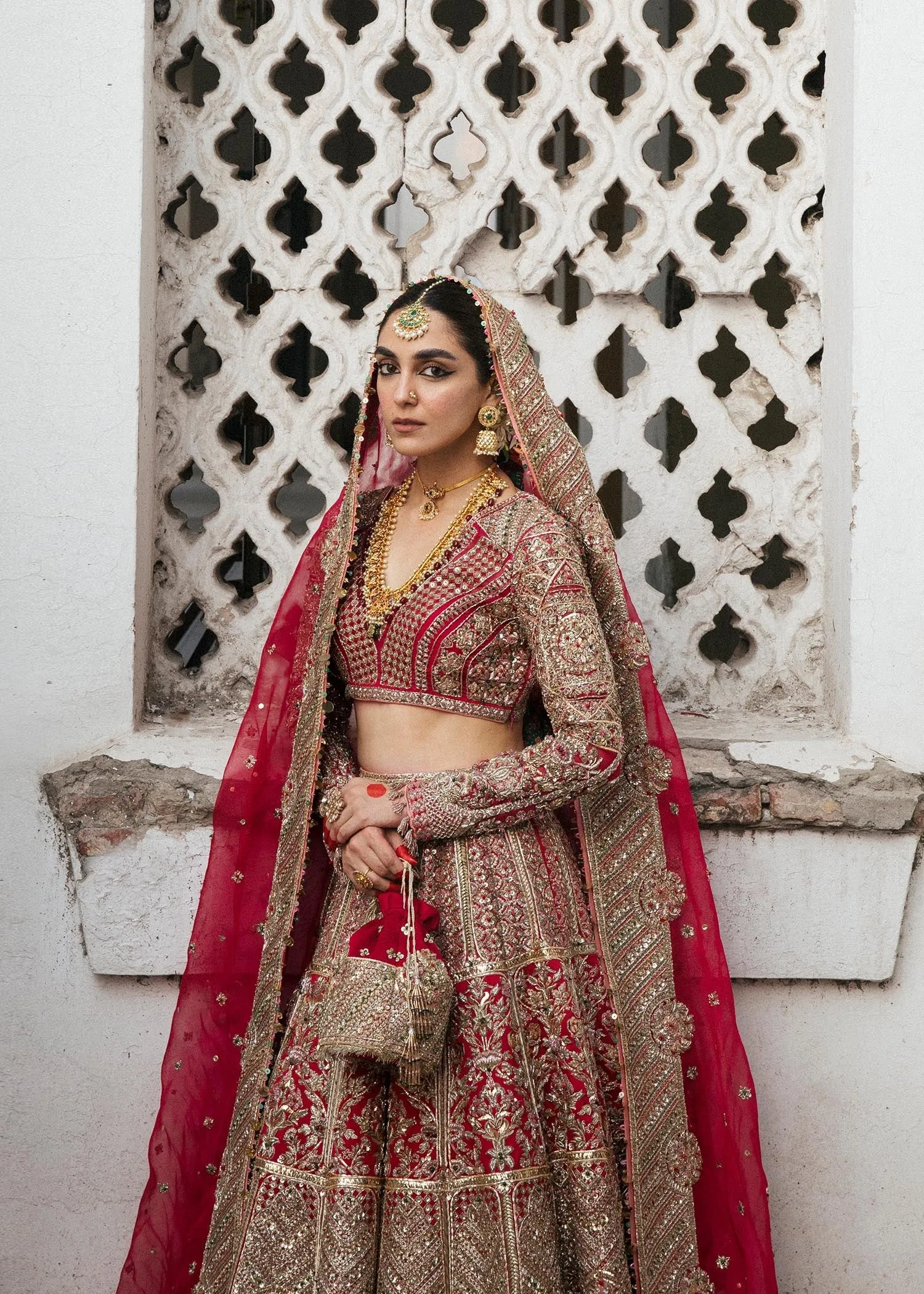 Latest Red Bridal Lehenga in Silk with Organza Choli and Dupatta Pakistani Bridal Dress