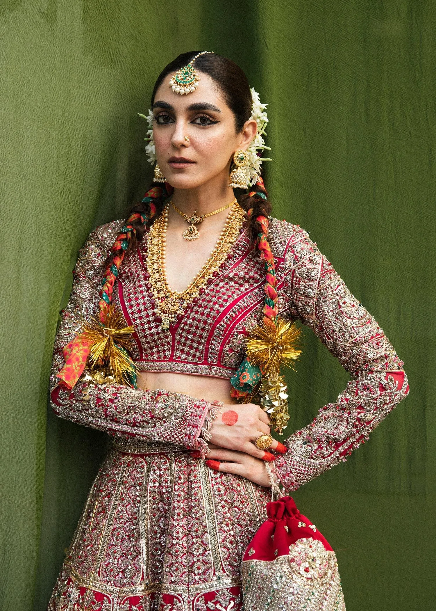 Latest Red Bridal Lehenga in Silk with Organza Choli and Dupatta Pakistani Bridal Dress