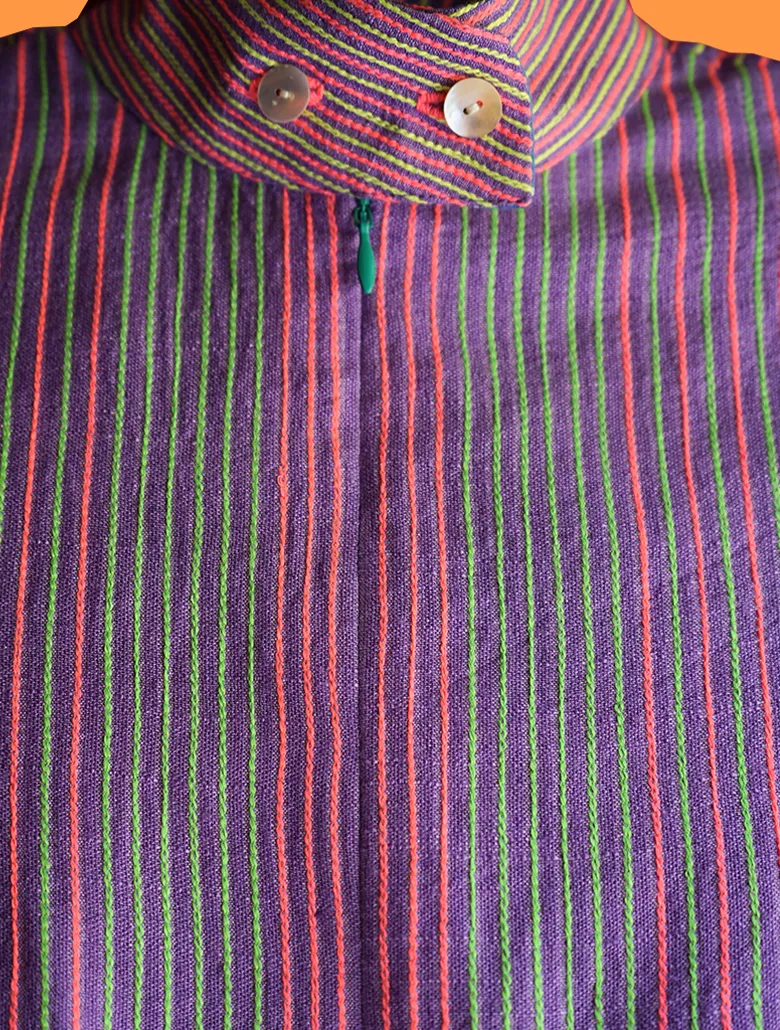 Lavender Linen and Cotton Shirt with Colored Stitched Stripes.