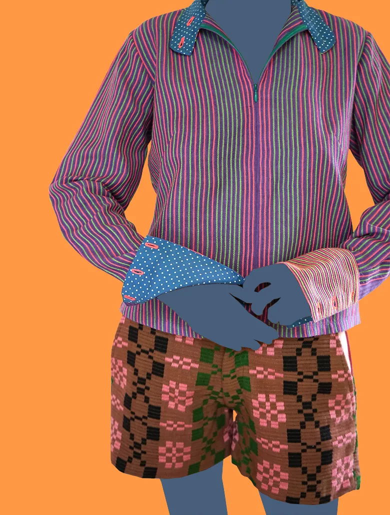 Lavender Linen and Cotton Shirt with Colored Stitched Stripes.