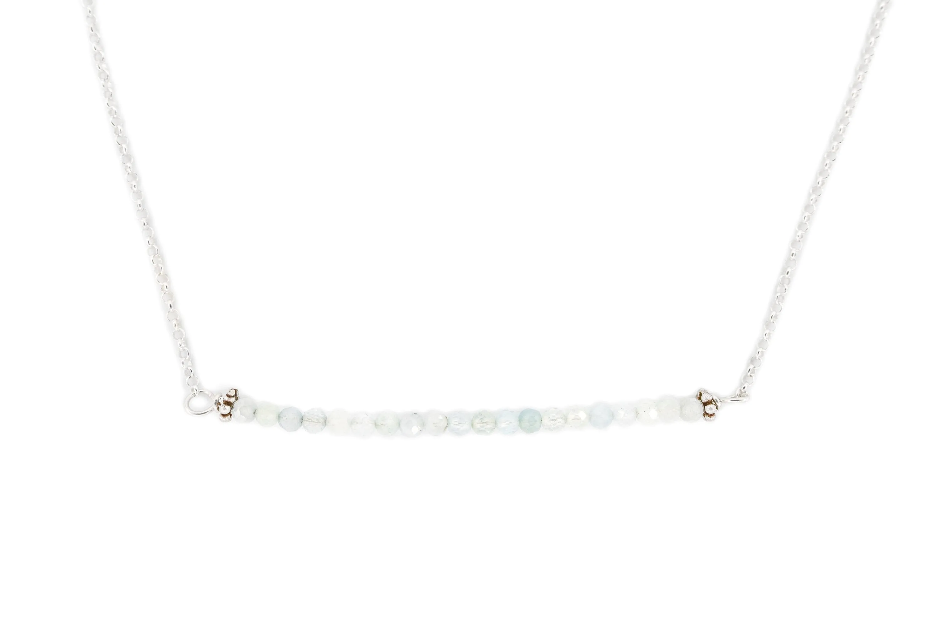 Lee - Aquamarine Balance Bar Beaded Gold or Silver Necklace