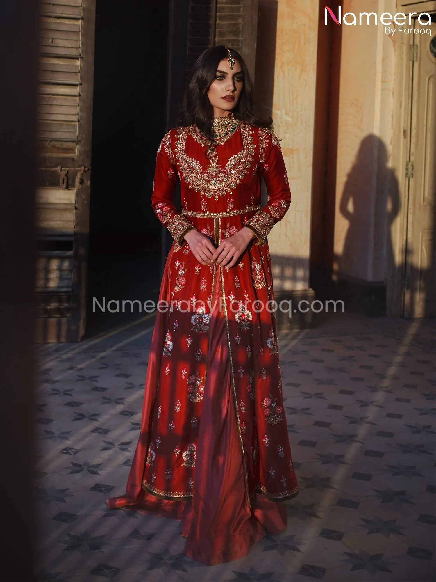 Lehenga Frock Pakistani Maroon Bridal Dress #BS197