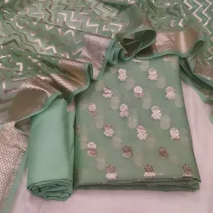 Light Green Banarasi Organza Silk Handloom Suit