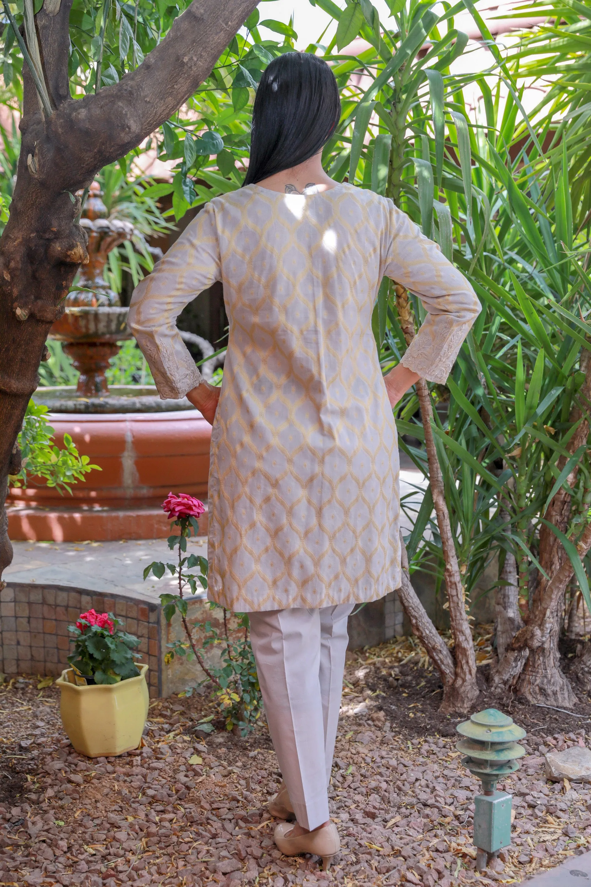 Light Pink Brocade Embroidery Salwar Kameez Suit - Chiffon Shawl