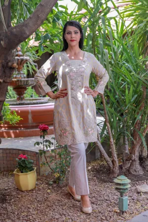 Light Pink Brocade Embroidery Salwar Kameez Suit - Chiffon Shawl