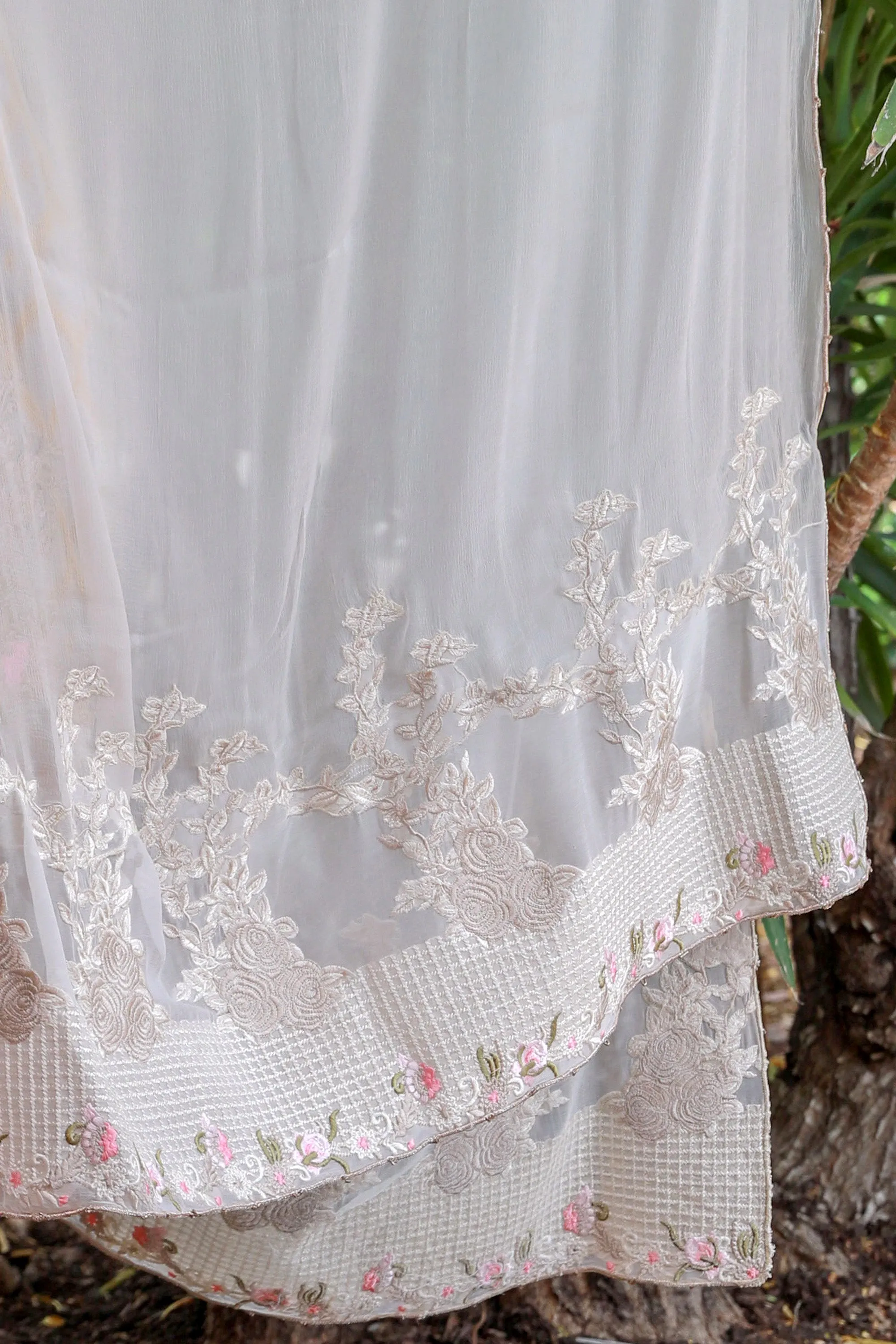 Light Pink Brocade Embroidery Salwar Kameez Suit - Chiffon Shawl
