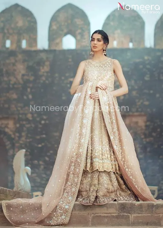 Long Frock with Pakistani Bridal Lehenga in Ivory #BS50