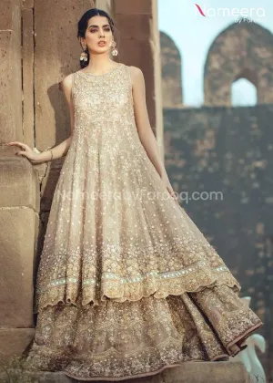 Long Frock with Pakistani Bridal Lehenga in Ivory #BS50