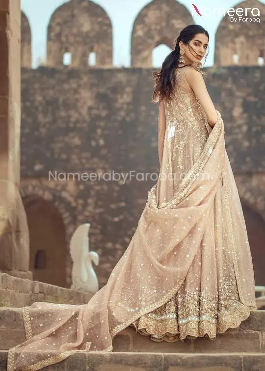 Long Frock with Pakistani Bridal Lehenga in Ivory #BS50