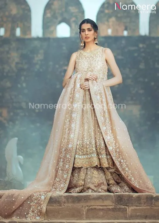 Long Frock with Pakistani Bridal Lehenga in Ivory #BS50