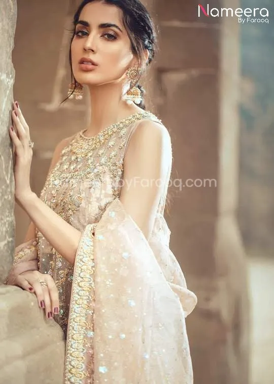 Long Frock with Pakistani Bridal Lehenga in Ivory #BS50