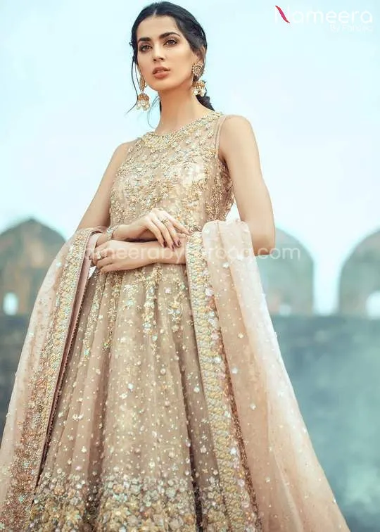 Long Frock with Pakistani Bridal Lehenga in Ivory #BS50