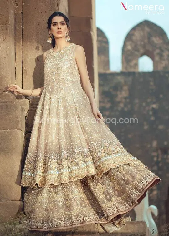 Long Frock with Pakistani Bridal Lehenga in Ivory #BS50