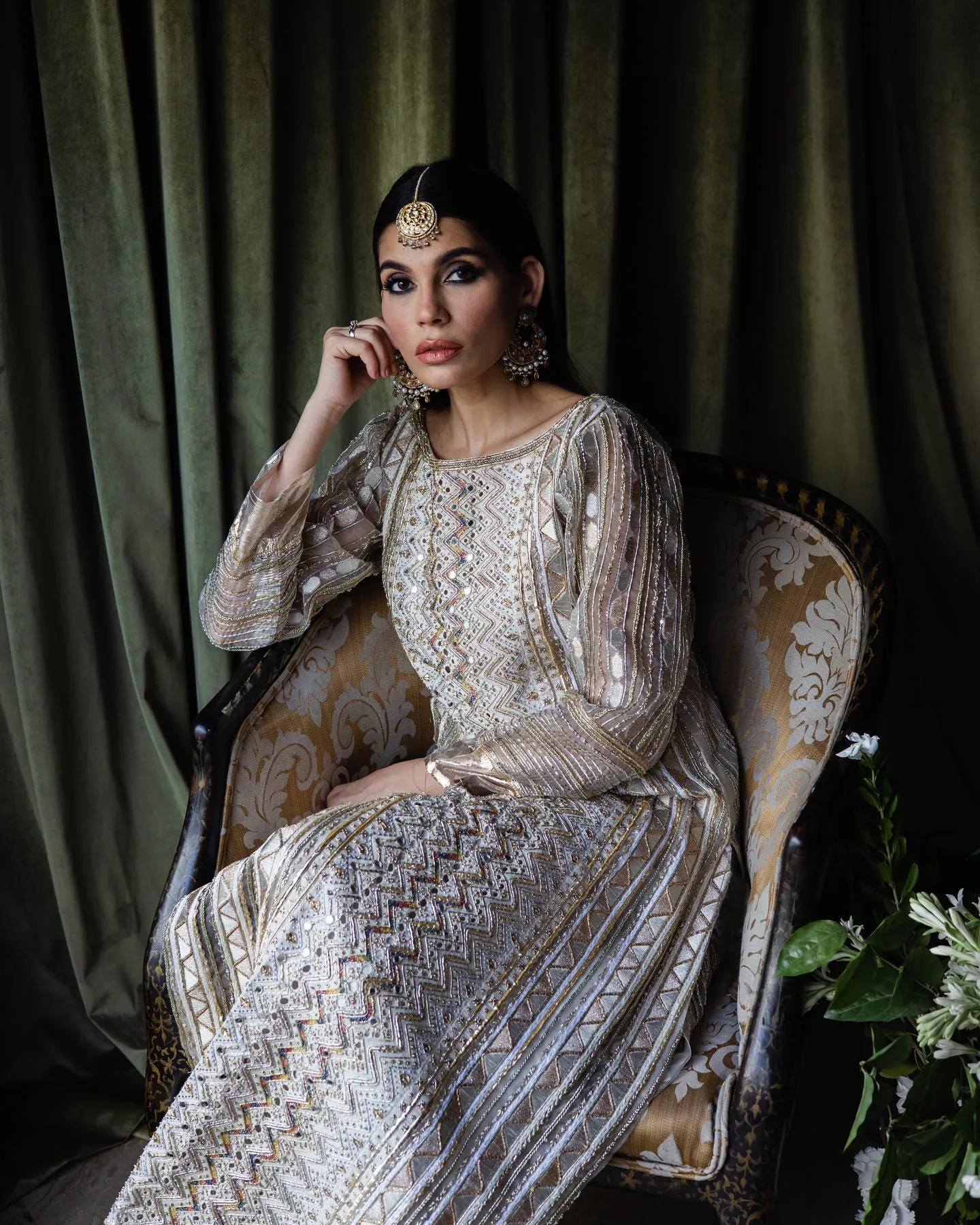 Long Kameez Sharara Pakistani Wedding Dress in White