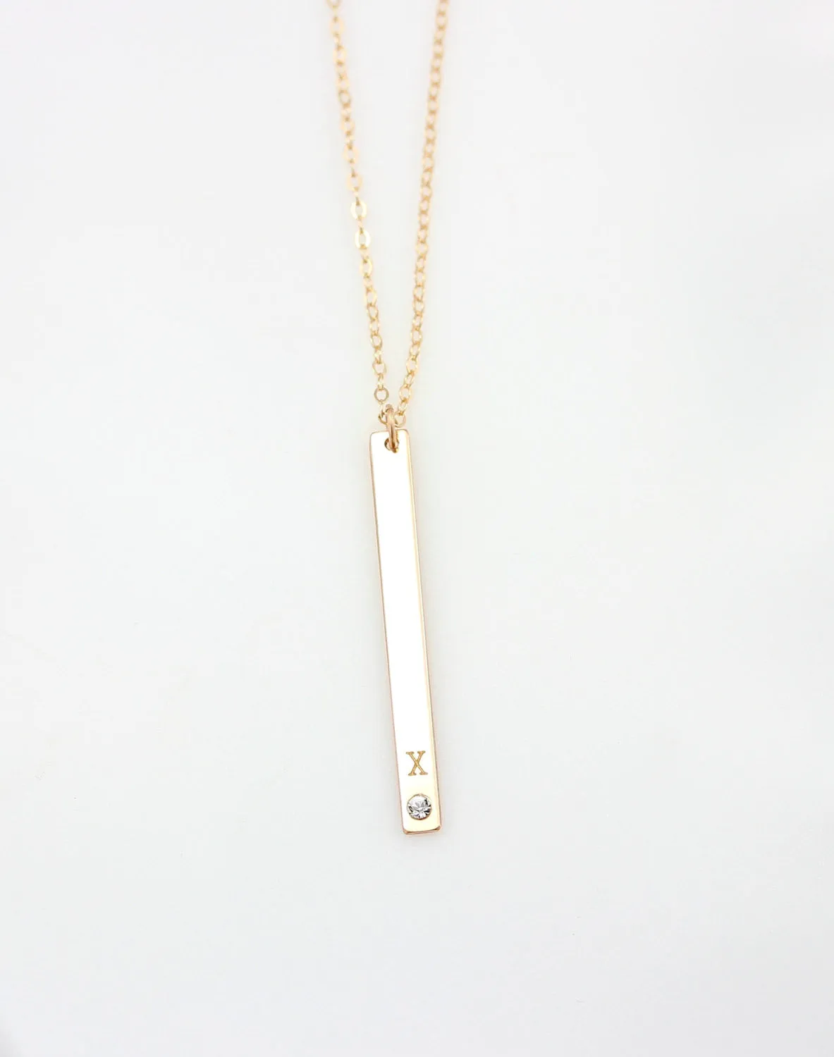 Long Skinny Vertical Bar Necklace With Crystal Diamond