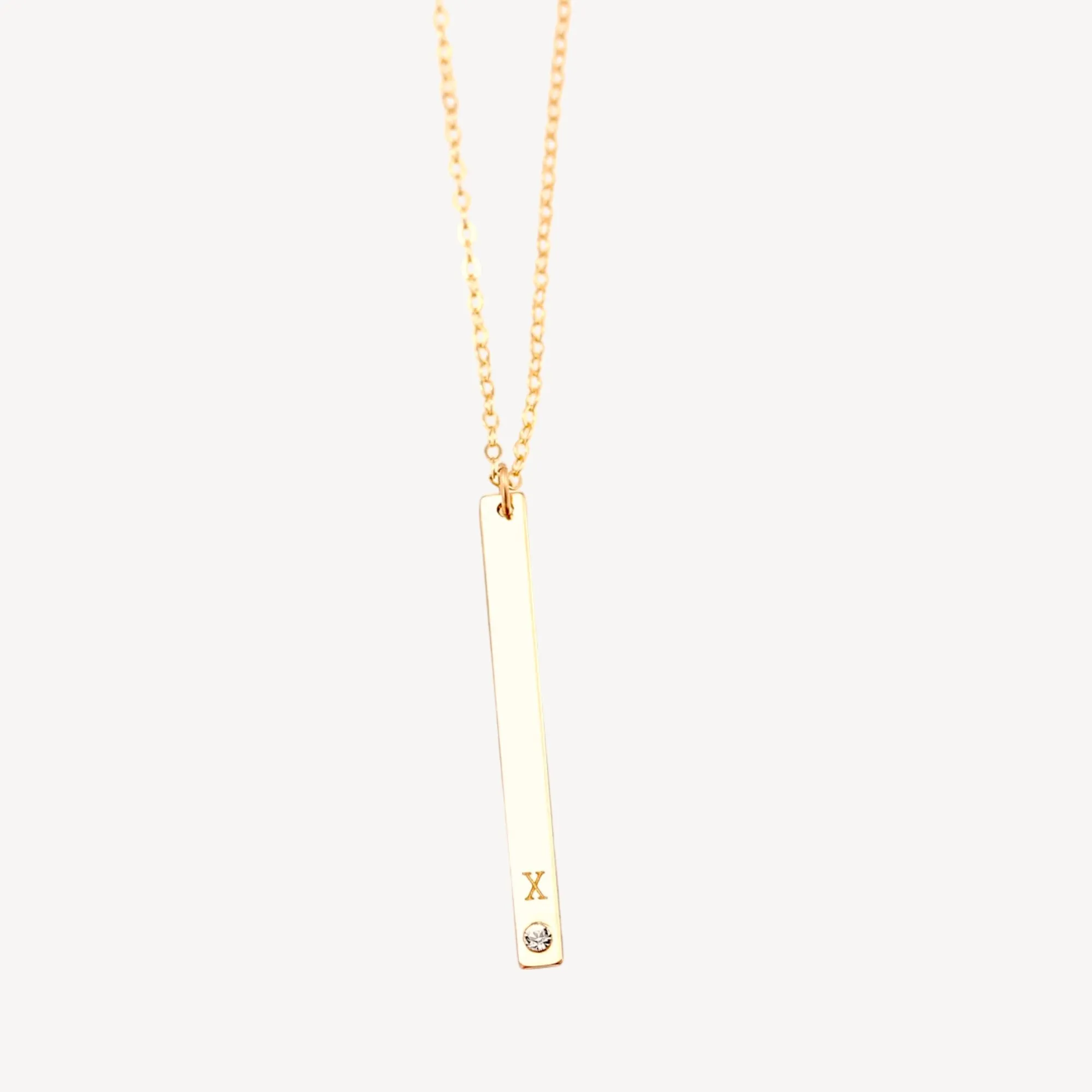 Long Skinny Vertical Bar Necklace With Crystal Diamond
